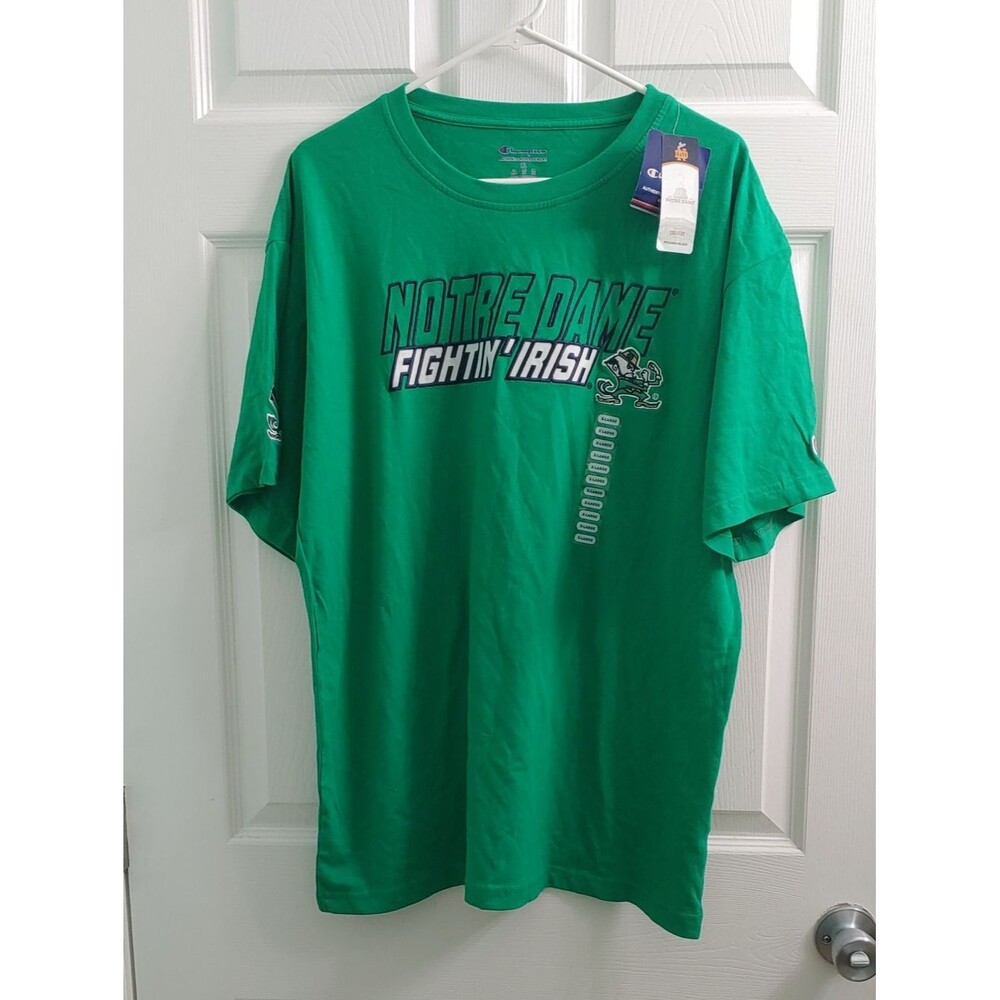 Notre Dame T Shirt Unisex XL Champion NWT Green Fightin' Irish Tee Embroidery